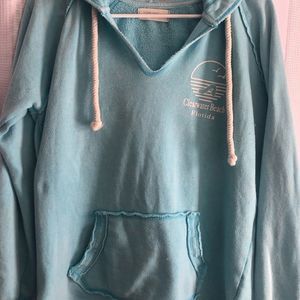 FLORIDA CLEARWATER TURQUOISE BEACH HOODIE Size Medium V-Neck long sleeve